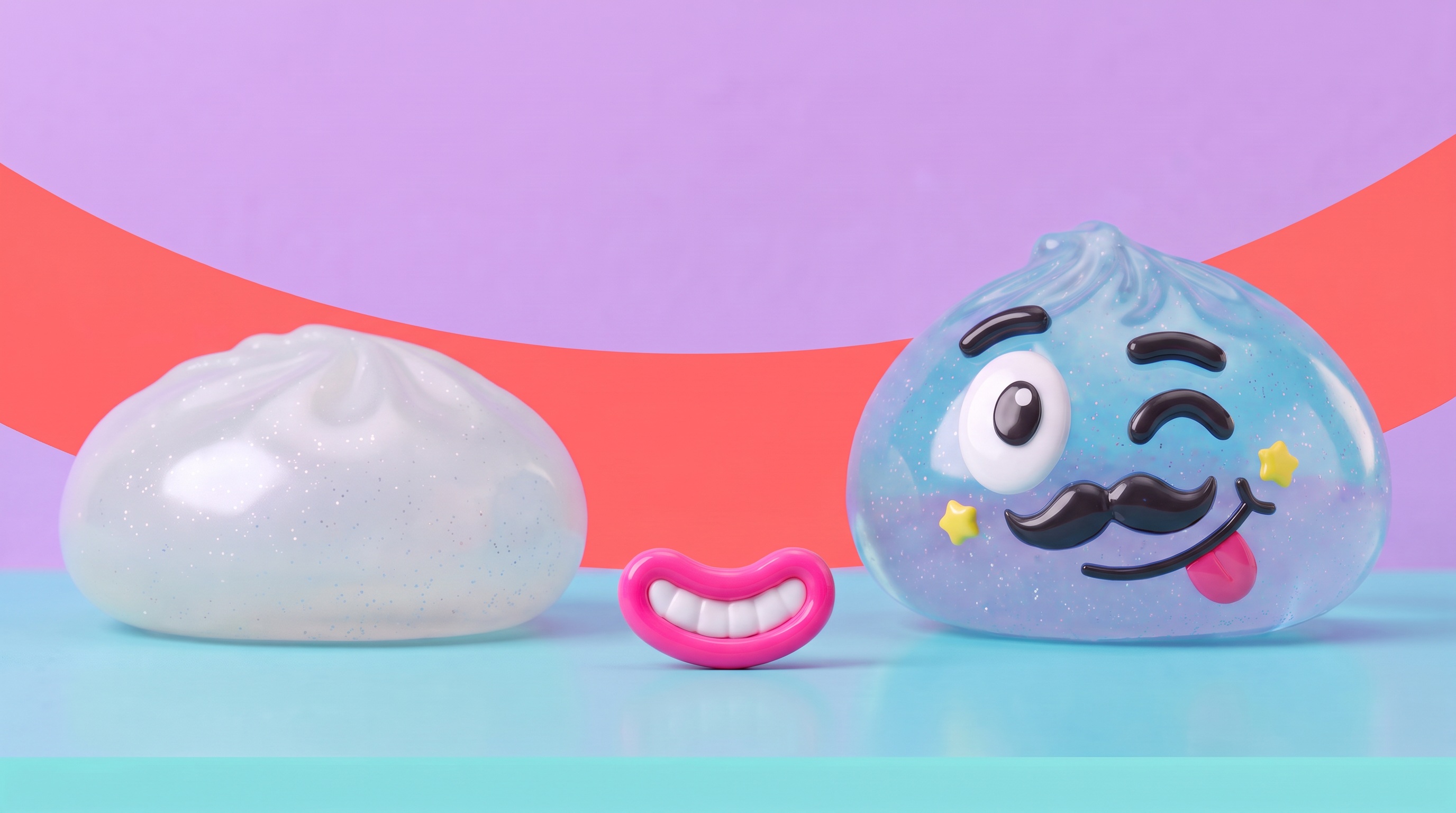 Blank dumpling body, removable face pieces and finished blue character