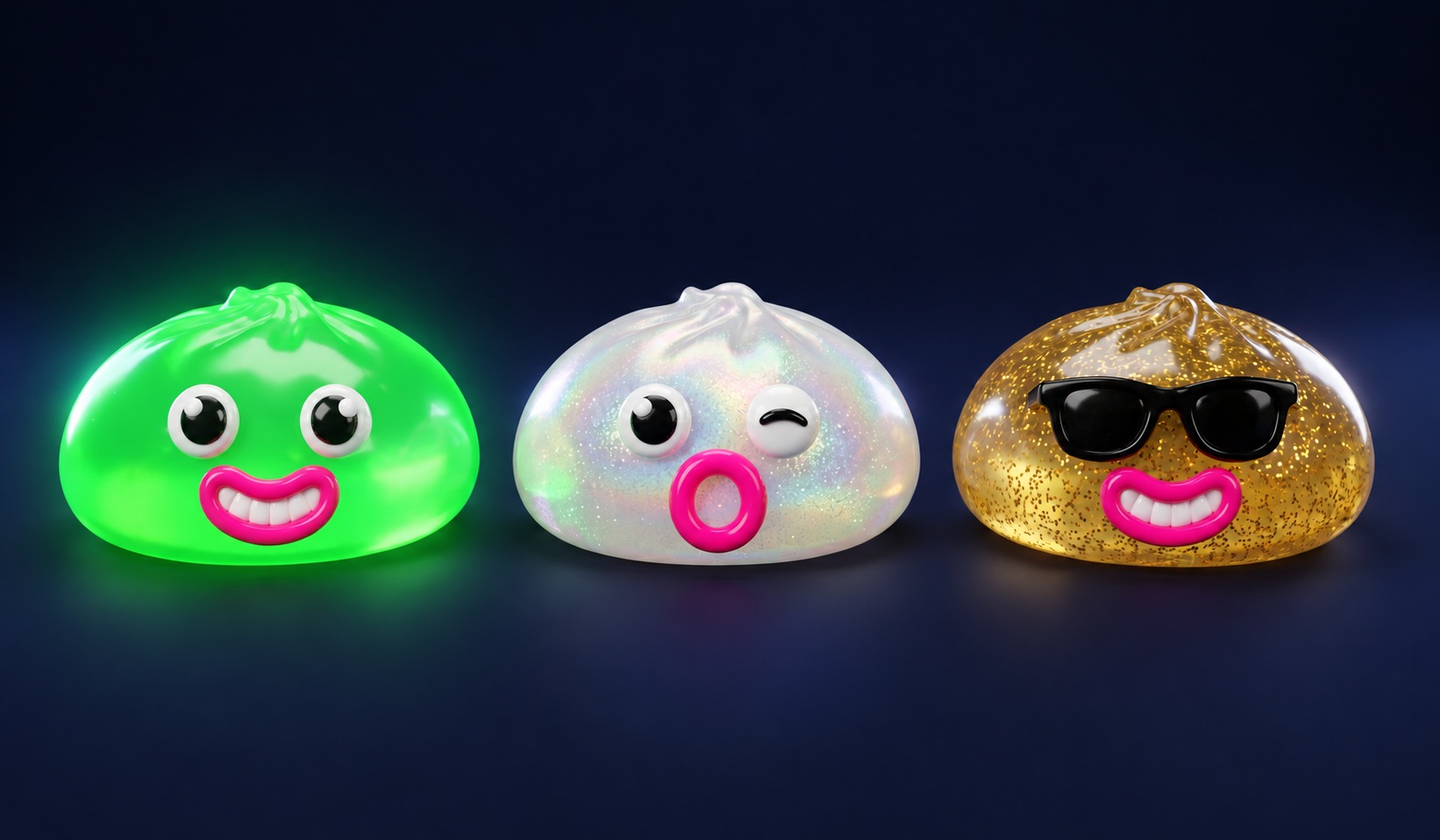 Green UV glow concept, iridescent holo pearl and gold glitter finish